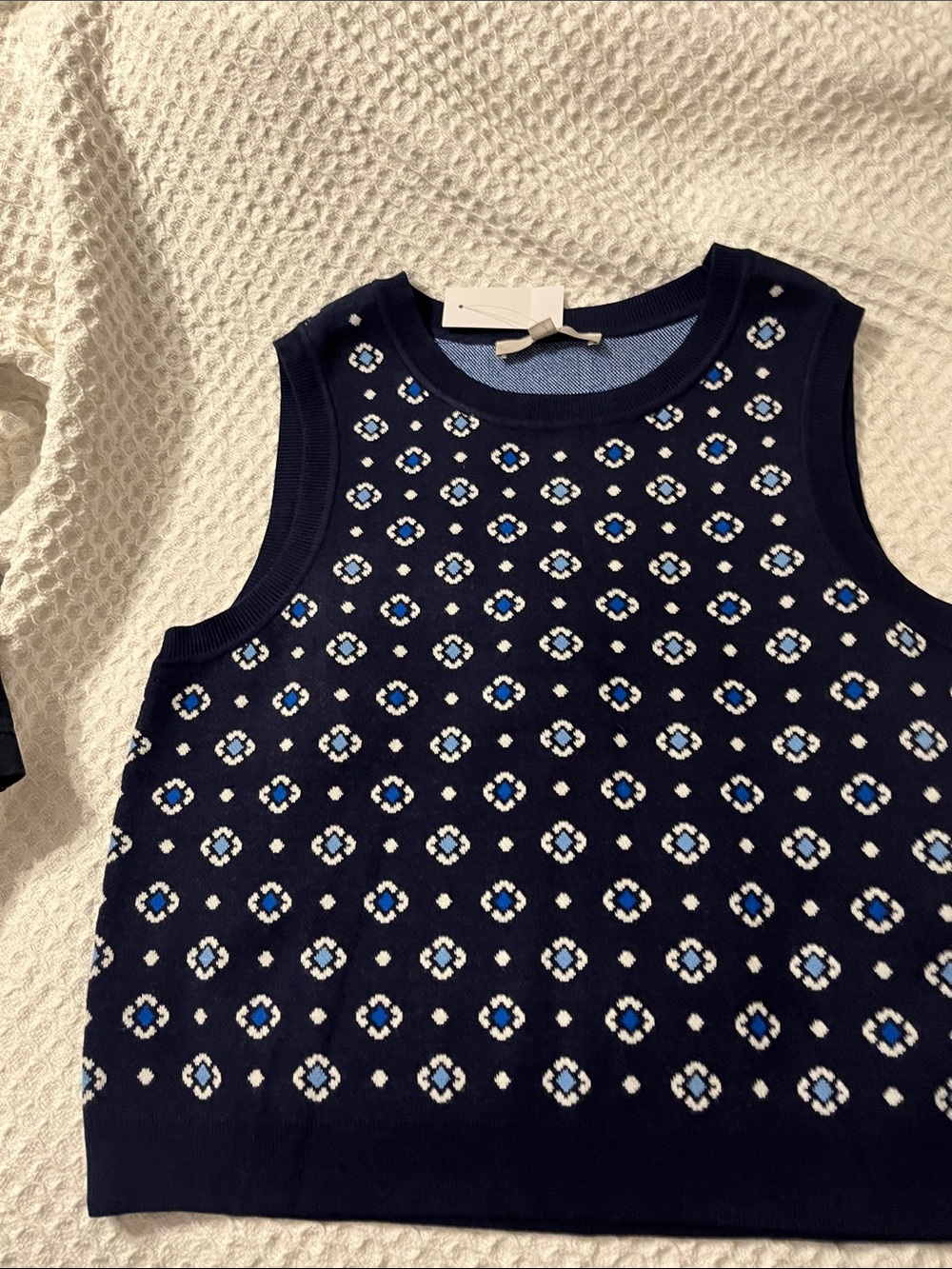 LOFT Navy Floral Dot Knit Sleeveless Vest